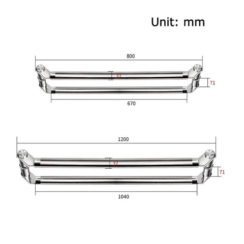 Diagram showing Heavy Duty Brushed Stainless Steel Push Pull Glass Door Handle For Home Office And Hotel Built For Tough Use, 800mm and 1200mm lengths.