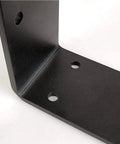 Tough As A Nail Wall Mounted Shelf Brackets Heavy Duty Angle Corner Brackets close-up of solid iron frame with mounting holes