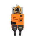 No Hassle Damper Actuator For HVAC Building Controls Hella Precise Universal Compatibility And Built Tough For Smooth Technical Installation. Orange motorized actuator with wiring connectors.