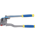 Pocreations 180 Degree Manual Pipe Bender Tool 3 In 1 Lever Tube Bender with blue and yellow grips for bending 1/4 to 1/2 inch copper aluminum pipes.