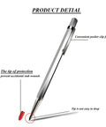 Heavy Duty Tungsten Scriber Marker Pen For Glass Metal Stainless Steel Ceramic Engraving Tool Straight Up Tough Built For Crisp Precision Marks Silver Tone with protective tip and pocket clip.
