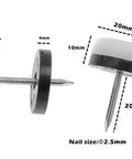 Side and close-up view of 20mm 0.8in white nail-in nylon furniture glides, 40 Pack Nail In Nylon Furniture Glides For Chairs And Tables Thickened Sliders Floor Protectors Anti Slip Noise Reducing Floor Safe For Wooden Furniture Legs 20mm 0.8in White, with measurements