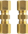Brass compression tube union fittings, 3/8 in. OD x 3/8 in. OD, pair.