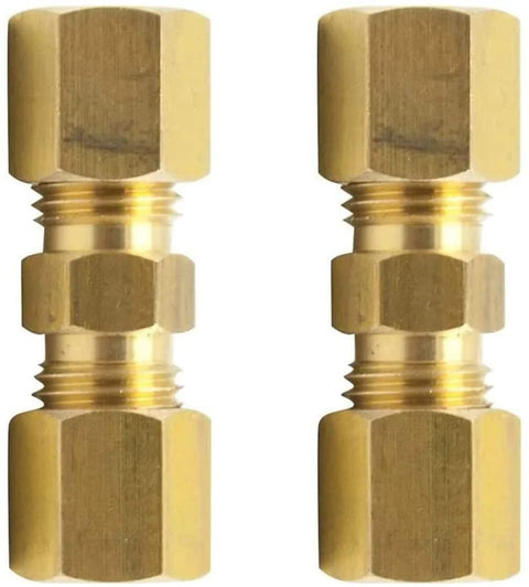 Brass compression tube union fittings, 3/8 in. OD x 3/8 in. OD, pair.