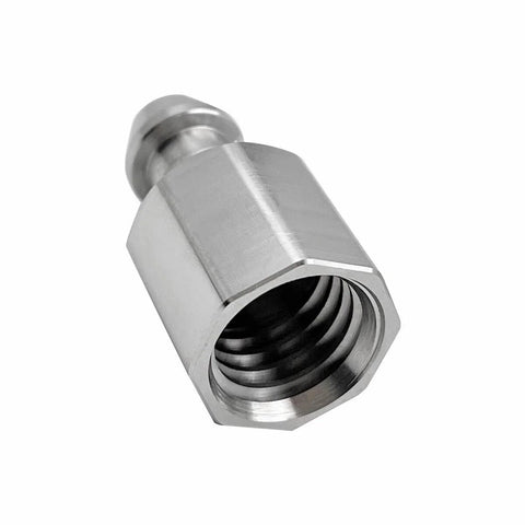 Metal quick-release GPS adapter for Trimble poles, hexagonal body, internal threaded opening, silver finish