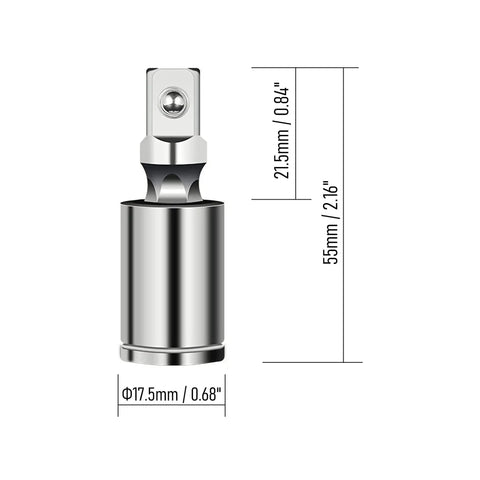 Three Eighths Inch Universal Joint Swivel Socket Adapter For Impact Socket Extensions Built Tough With 360 Degree Rotating End Chrome Vanadium Steel Rust Resistant Pro Grade 2 Pack, 55mm
