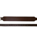 Wide 3 Layer Leather Stirrup Leathers For Dressage And Jumping, 54 inch, brown, closeup showing buckle and stitching detail