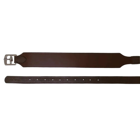 Wide 3 Layer Leather Stirrup Leathers For Dressage And Jumping, 54 inch, brown, closeup showing buckle and stitching detail