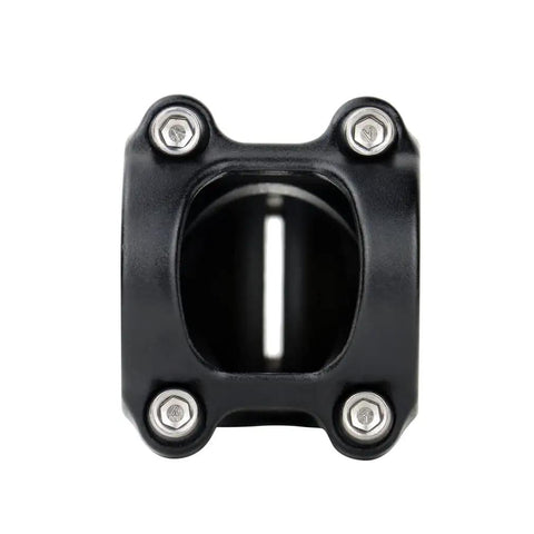 Front view of 35mm 7 Degree Bike Stem 31.8 Handlebar Riser Extender for Road Mountain BMX Cycling, 96g, black finish with bolts