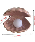 Japanese Style Ceramic Shell Pearl Night Light With Color Changing LED Pearl Glow Mermaid Shell Night Lamp For Bedside And Home Decor Cozy Ambient Lighting Perfect Xmas Gift White, showing pink shell open with spherical LED pearl inside, measuring around 6.5 inches.