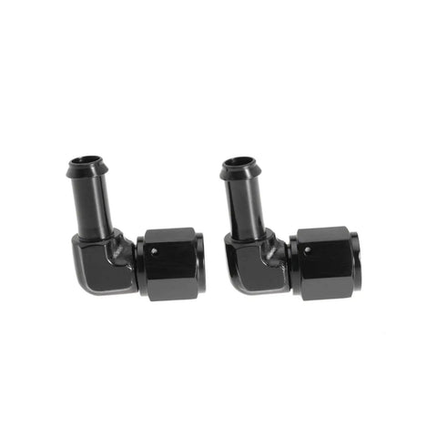 Female AN6 To Three Eighths Inch Hose Fittings With 90 Degree Swivel And Side Port Swivel Seal For Oil Fuel Water Gas And Air Lines Rugged Aluminum Black 2 Pack, black aluminum elbow pair