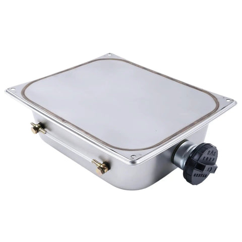 7 Liter Stainless Steel Fuel Tank For Gasoline And Diesel Parking Heaters, Beefed Up Sealed Neck Design, Compatible With Webasto And Eberspacher Heaters, Includes Copper Screws, Seals, Rubber Fuel Tube, And Cap, shown from side angle