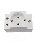 Rock Solid DIN Rail AC Socket Featuring Flame Retardant Nylon Housing And Built In Safety Shield For Steady Industrial Power Panels top view of socket, white nylon material, designed for industrial use.