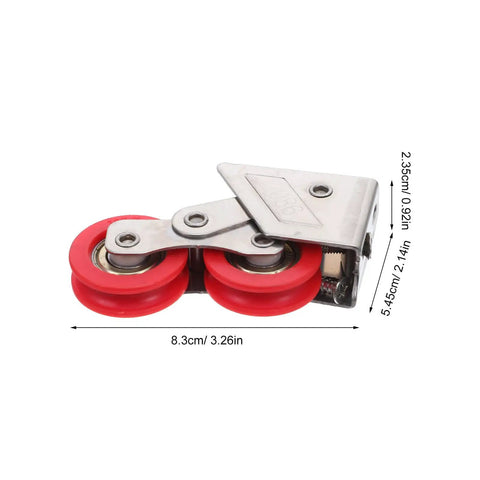 Heavy Duty Double Wheel Door And Window Rollers Super Smooth Stainless Steel Track Pulleys, 8.3cm, with red wheels.