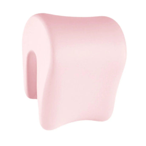 Light pink neck support memory foam pillow for office chair and desk all day comfort, adjustable slow return headrest cushion.