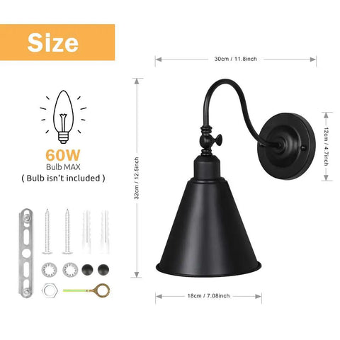Dimensions and components of Swing Arm Wall Lamp Set 2 Pack Dope Rustic Vintage Sconce Lighting For Home Decor Bedroom Headboard Bathroom.