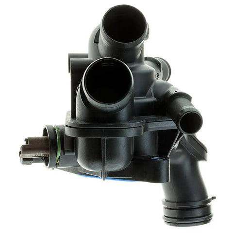 Straight Fire Engine Coolant Thermostat Replacement Mini Cooper Countryman Paceman R56 R57 R58 R59 direct mount, black plastic design.