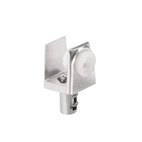 Rock Solid Zinc Alloy Glass Shelf Brackets 10 Pack with Heavy Duty Adjustable Screw Clamps for 5 to 8 mm Thick Glass close-up of a bracket.