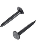 Close-up of 1000 Pack Half Inch Black Iron Shoe Nails Rust Resistant Boot Studs, showcasing flat head and sharp tip design.