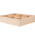 Slick Pine Wood Jewelry Organizer Tray With Six Compartments showing light yellow wood with a smooth finish.
