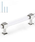 10 Pack Modern Acrylic Cabinet Handles With Clear Square Tube And Polished Chrome Base, 4 Inch Hole Centers, 5.3 Inch Total Length