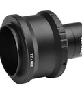 T2 Ring and M42 To 1.25 Inch Telescope T Adapter For Sony NEX Cameras, black aluminum, manual focus, side view