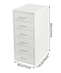 Heavy Duty Six Drawer Metal File Cabinet With Smooth Ball Bearings Slick White Rolling Filing Cabinet For Home Office, dimensions 69cm height, 28cm width.