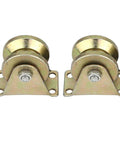 Heavy Duty Beefed Up V Groove Gate Roller Set Two Pack For Sliding Gates And Industrial Machinery With High Strength Steel And Smooth Operation On Track Rail System, front view of steel rollers