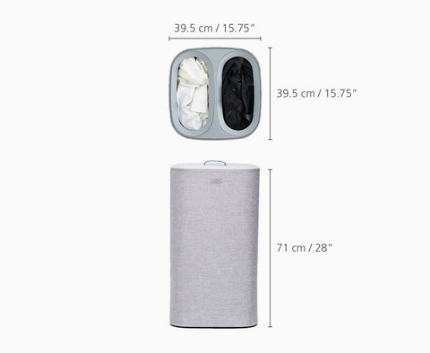 Tota Laundry Hamper With Dual Compartments And Lid, 60 Liter Separation Basket With 2 Removable Washing Bags And Handles, Gray