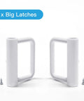 All In One Retractable Baby Gate Hardware Replacement Parts Kit with wall mounting brackets latches screws and anchors, two big latches.