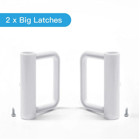 All In One Retractable Baby Gate Hardware Replacement Parts Kit with wall mounting brackets latches screws and anchors, two big latches.