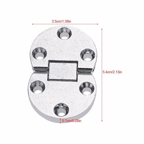 Heavy Duty Zinc Alloy Self Supporting Folding Table Hinges Two Pack top view showing dimensions and oval hardware design.