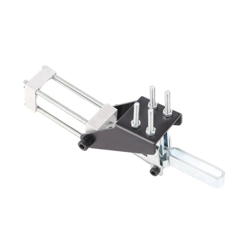 Heavy Duty Pneumatic Hold Down Clamp And 32mm Bore Air Toggle Fixture With 500 Lb Welding Grip, metallic and black design for machining.