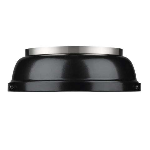 Duncan Flush Mount Light in pewter with black shade, clean industrial vibe ceiling fixture, side view of classic silhouette