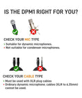 Instructional image showing mic and cable requirements for Dynamic Microphone Preamp With 29dB Gain And Ultra Low Noise XLR Boost.