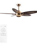 52" Plywood Modern Ceiling Fan with Light and Remote for Living Room Golden, showing fan blades and remote control.