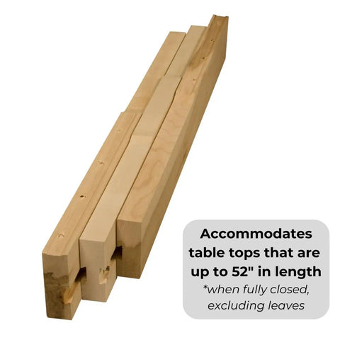 Premium No Sweat Soft Maple Table Leaf Slide Set For Standard Four Leg Dining Tables Smooth Glide Heavy Duty wood slides for 52" tops.