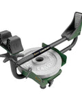 Ambidextrous Recoil Reducing Rifle Shooting Rest with Elevation Adjustments for Range and Sighting In, steel frame, weights visible.
