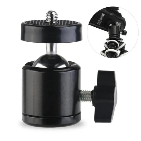 360 Degree Swivel Mini Tripod Ball Head With 1/4-20 Screw For GoPro And DSLR Cameras, showing screw detail and swivel joint
