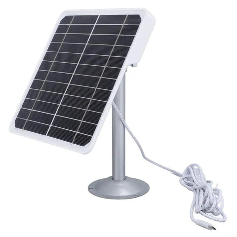 5V 20W Solar Panel For Outdoor Security Camera With USB-C And Charger, 360 Degree Adjustable Bracket, IP66 Waterproof, on stand