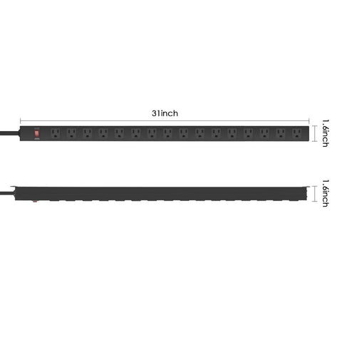 Top view of Heavy Duty Metal Wall Mount Power Strip With Built In Switch, 16 outlets, 6 Ft cord, aluminum alloy, for home office garage workshop.