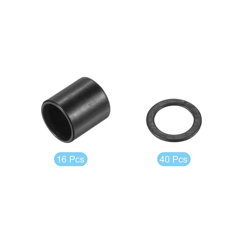 Skateboard Longboard Bearing Spacers And Speed Washers Set, 16 Spacers, 40 Washers, showing black spacer and washer