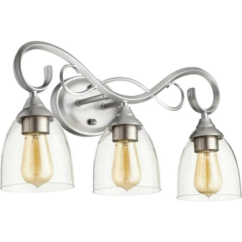 Powell Collection Four-Light Bathroom Vanity Fixture in Classic Nickel Finish, showcasing elegant LED-compatible design.