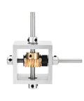 Front view of 90 Degree Right Angle Worm Gearbox One To Twenty Reduction 1 Module With 20 Teeth Worm Gear Aluminum Frame 6mm Shaft Compact