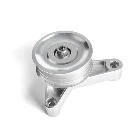 Heavy Duty Adjustable Aluminum Idler Pulley Kit For K-Series Honda Civic And Integra K24 Swap With Belt That Fits Direct Bolt On No Mods Needed Perfect Fit And Reliable Performance For Your JDM Ride. 74mm aluminum pulley, front view