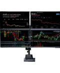 Dual Ultra Monitor Mount Big Time Upgrade For Your Home Office Adjustable Double Screen Holder showing stock market graphics.
