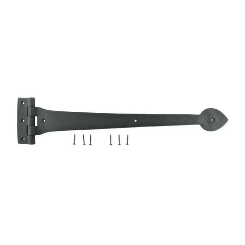 18 Inch Black Wrought Iron Strap Hinge With Spade Tip and Hardware, Heavy Duty, Rustproof Powder Coated for Gates, Cabinets, Barn Doors