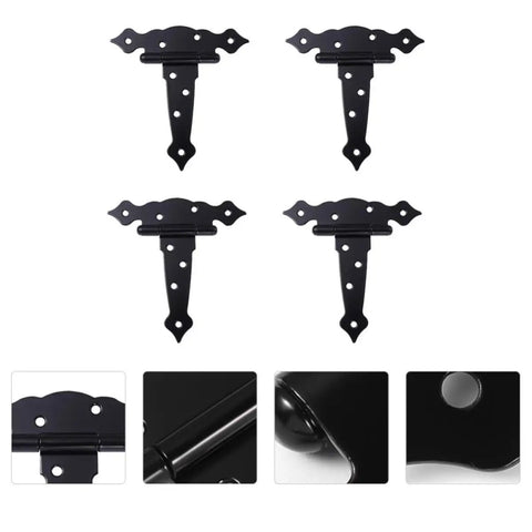 Four Pack Heavy Duty T Format Door Hinges Built Like A Tank For Shed Or Barn Gates Rock Solid Matte Finish, close-up view.
