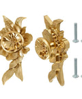 Two Pack Zinc Alloy Cabinet Knobs With Floral 3D Design For Dressers Wardrobes And Cupboards shown with screws