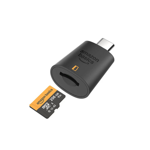 256GB MicroSDXC Memory Card With Adapter For Action Cameras, Drones, Smartphones, Tablets, And GoPro, shown with USB adapter